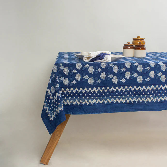 Luxury Indigo Floral Print Cotton Best Table Cover Design